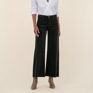 Kut from the Kloth High Rise Meg Fab Ab Wide Leg Dark Green Corduroy Pant